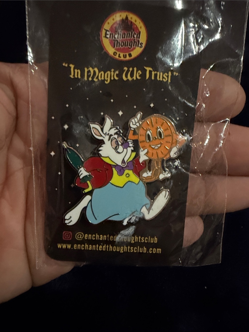 Enchanted Thoughts Club White Rabbit & Clock Enamel Pin - Multicolor